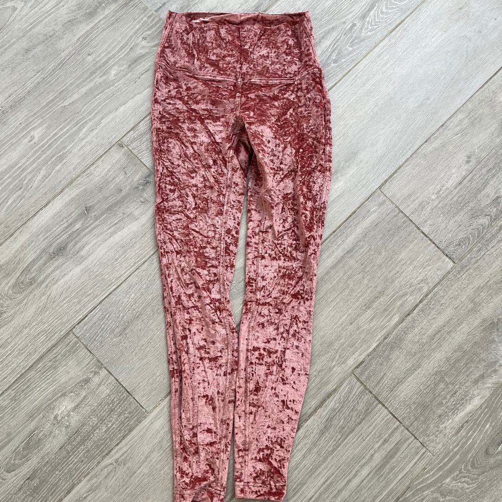 Lululemon Pink Crushed Velvet Leggings, Size 6